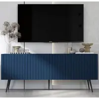 Meble Lindner TV-Schrank Glamour RTV RTV-Schrank Elpis - Viertürig - Modern - Lindner Möbel - 150cm x 60,5cm x 36,5cm, Farbe: Marineblau matt, Schwarz Metallbeine