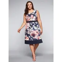 Sheego Cocktailkleid in marine bedruckt | Gr.: 42