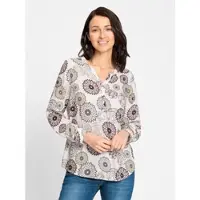 Inspirationen Druckbluse , Damen, Gr. 40, beige (ecru, burgund, bedruckt), 100% Viskose, bedruckt, gemustert, mehrfarbig, V-Ausschnitt, Blusen Druckbluse