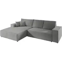 Fun-Möbel Ecksofa Schlafsofa CORUNIA Stoff Poso Graublau Ottomane Links