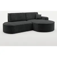 Fun-Möbel Ecksofa Schlafsofa Sofa VENEDIG Stoff Arena Schwarz Ottomane Rechts