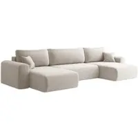 Fun-Möbel Wohnlandschaft Sofa mit Schlaffunktion FLORA Stoff Poso Altweiss