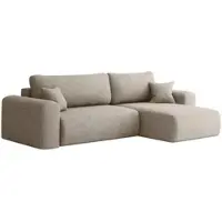 Fun-Möbel Ecksofa Schlafsofa FLORA Stoff Verita Dunkelbeige Ottomane Rechts