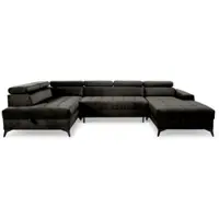 Fun-Möbel Wohnlandschaft Schlafsofa AGNESA Stoff Salvador Schwarz Ottomane Rechts