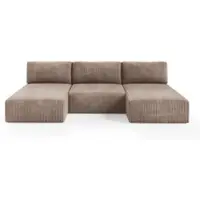 Fun-Möbel Wohnlandschaft Sofa mit Schlaffunktion NATALIA in Stoff Tilia Beige