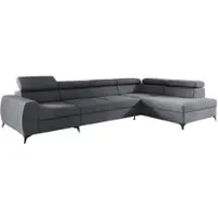 Fun-Möbel Ecksofa Schlafsofa Sofa TORONTO XL Stoff Element Grau Ottomane Rechts