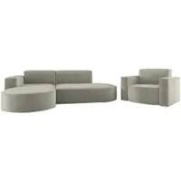 Fun-Möbel Sofa Set 2-teilig Sessel und Ecksofa PALMA XS Stoff Noel Hellgrau Ottomane Links
