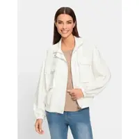 HEINE Shirtjacke "Jersey-Jacke Sweatjacke mit Blasebalg-Taschen", Damen, Gr. 44, weiß (ecru), Modisch, Shirts Shirtjacke