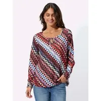 Witt Schlupfbluse "Bluse Schlupfbluse mit grafischem Muster", Damen, Gr. 42, bunt (schwarz, flamingo, bedruckt), Web, Stoff, , Casual, Rundhals, Blusen Schlupfbluse