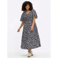 Sheego Webkleid in tiefblau-champagner-bedruckt | Gr.: 54