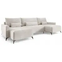 Fun-Möbel Wohnlandschaft mit Schlaffunktion SILVES Sofa U-Form Stoff Poso Altweiß
