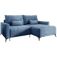 Fun-Möbel Ecksofa Schlafsofa Sofa SILVES in Stoff Poso Blau Ottomane Rechts