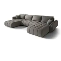 Fun-Möbel Wohnlandschaft Sofa mit Schlaffunktion MISATO Stoff Wind Dunkelgrau