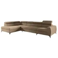 Fun-Möbel Ecksofa Schlafsofa Sofa TORONTO XL Stoff Element Beige Ottomane Links