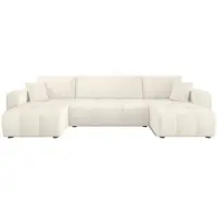 Fun-Möbel Wohnlandschaft mit Schlaffunktion DAGNY Sofa U-Form in Stoff Poso Creme