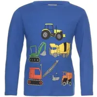 Kidsworld Langarmshirt "Bagger", Jungen, Gr. 128/134, blau, Single Jersey, Obermaterial: 100% Baumwolle, bedruckt, Basic, Rundhals, Shirts Langarmshirt, Baufahrzeuge für kleine Jungs, Topseller