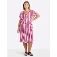 Sheego Jerseykleid "Jersey-Kleid", Damen, Gr. 50, Normalgrößen, rot (weiß, rot, gestreift), Jersey, 50% Baumwolle, 50% Modal, gemustert, gestreift, knielang, V-Ausschnitt, Kleider Jerseykleid