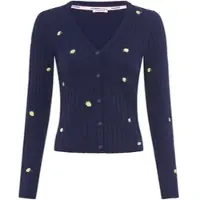 Kangaroos Strickjacke , Damen, Gr. 32/34, blau (marine), Rippstrick, Obermaterial: 70% Viskose, 30% Polyamid, figurbetont hüftlang, V-Ausschnitt, Strickjacken Strickjacke, aus Rippstrick mit Stickerei