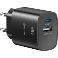 Swissten , USB-C Ladegerät 45W Power Delivery und USB-A Quick Charge 3.0 18W, Schwarz