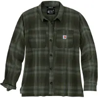 Carhartt Rugged Flex Loose Fit Midweight Flannel Long-sleeve Plaid Shirt basil (G72) S REG
