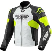 MUGENRACE Mry perforierte Motorrad Lederjacke, schwarz/weiß/neon-gelb, 52