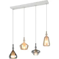 TRIO Hängelampe Aldea, Länge 65 cm, weiß/amber/chrom Glas, 4-flg.
