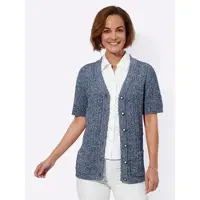Witt Weiden Strickjacke WITT "Strickjacke Ajourstrickjacke mit Taschen, aufgesetzt", Damen, Gr. 50, blau (marine, hellblau, meliert), Basic, V-Ausschnitt, Strickjacken Strickjacke