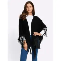 HEINE Strickcape "Cape Strickcape mit Fransen", Damen, Gr. 46-50, schwarz, Strick, , Elegant, Strickjacken Strickcape