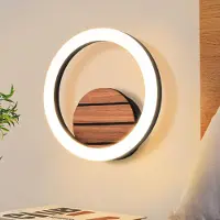 ZMH LED Wandlampe Innen Wandleuchte Flurlampe 20CM Warmweiß Küchenlampe Rund 6W Indirekt Treppenhauslampe Holzoptik Schlafzimmerlampe für Wohnzimmer