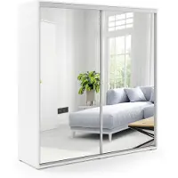 BM-Möbel Schlafzimmerschrank mit 2 Schiebetüren, Spiegel A1 - Weiß - 100 x 62 x 245 cm