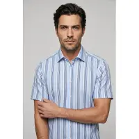 Olymp Kurzarmhemd "Luxor", Herren, Gr. 41, N-Gr, blau (bleu), Web, Obermaterial: 100% Baumwolle, normal, Hemden Kurzarmhemd, Businesshemd, modern fit, Global Kent