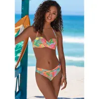 s.Oliver Bügel-Bandeau-Bikini-Top "Yana", Damen, Gr. 34, Cup A, bunt (koralle bedruckt), Recycling-Polyamid, bedruckt, Bikini-Oberteile Bügel-Bandeau-Bikini-Top, mit stylischem Blätterdruck