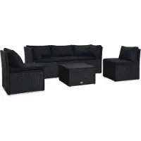 The Living Store 4-tlg. Garten-Lounge-Set mit Auflagen Poly Rattan Schwarz