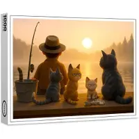 Raxxa Premium-Puzzle "Es dauert ewig, bis es etwas zu essen gibt - Katzen warten auf Angelerfolg", 1000 Teile