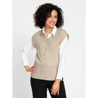 Inspirationen Pullunder "Pullunder", Damen, Gr. 40, beige (sand), 60% Baumwolle, 40% Polyacryl, unifarben, Pullover Pullunder