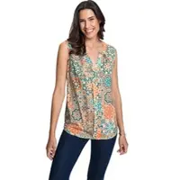 Inspirationen Blusentop , Damen, Gr. 36, bunt (apricot, salbei, bedruckt), 100% Viskose, gemustert, mehrfarbig, Rundhals, Blusen Blusentop