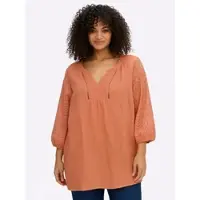 Sheego Longbluse "Tunika Tunika mit Lochspitze und Stickereien", Damen, Gr. 42, orange (papaya), Web, Stoff, , Modisch, V-Ausschnitt, Blusen Longbluse