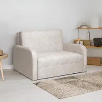 Imoebel 24 Sofa DALIA II, Wohnzimmer, modernes Schlafsofa Couch 2-Sitzer Sofa freistehendes Polstersofa Bettkasten 131 cm Schlaffunktion Beige Quintana 02