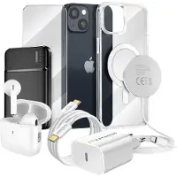 Mayaxess , Elite-Paket für iPhone 14 Hülle, Schutzglas, Ladegeräte, Powerbank, MagSafe, Bluetooth-Kopfhörer, Transparent