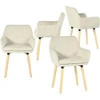 Meubles Cosy 4er-Set Esszimmerstühle im skandinavischen Stil mit Holzbeinen und beigen Armlehnen aus Cord – ELIA