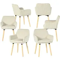 Meubles Cosy 6er-Set Esszimmerstühle im skandinavischen Stil mit Holzbeinen und beigen Armlehnen aus Cord – ELIA