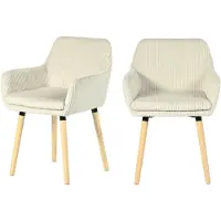 Meubles Cosy 2er-Set Esszimmerstühle im skandinavischen Stil mit Holzbeinen und beigen Armlehnen aus Cord – ELIA