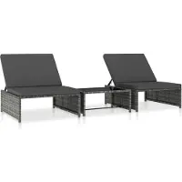 Syfax Outdoor-Lehnstühle 2 Stk. mit Tisch Grau Poly Rattan