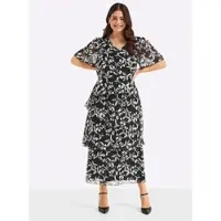 Sheego Abendkleid in schwarz-weiß-gemustert | Gr.: 48