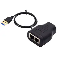 System-S LAN Y Adapter 2x RJ45 Buchse zu Buchse Ethernet Splitter USB 3.0 Kabel Schwarz