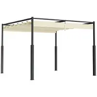 OEM Stahlpergola mit schwenkbarer, wasserdichter Holzdeckung, Holzrahmen, UV-schutz, beige, 3x3 m