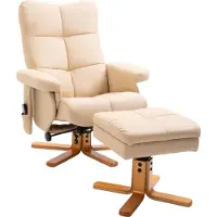 Moonbite Relaxsessel mit 10 Massagepunkten und Hocker, Fernsehsessel mit Liegefunktion bis 145°, 360° drehbar, Bezug in Leinenoptik, Polyester, Cremeweiß