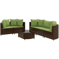 vidaXL 6-tlg. Garten-Sofagarnitur mit Kissen Braun Poly Rattan