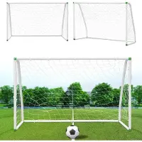 OEM 2x PVC-Fußballtor mit Abschläger 245 x 155 x 90 cm für Garten- und Außenspiele weiß