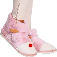 Permani Damen Weich Hausschuhe Warm Fell Pantoffeln Stoff Slipper Rentier Rosa Gr.38-39
